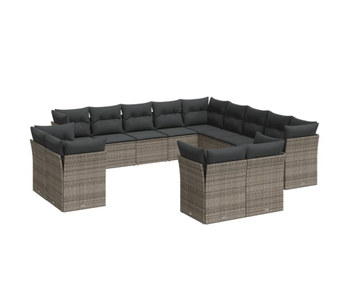 Set sofás de jardín con cojines 13 piezas ratán sintético gris