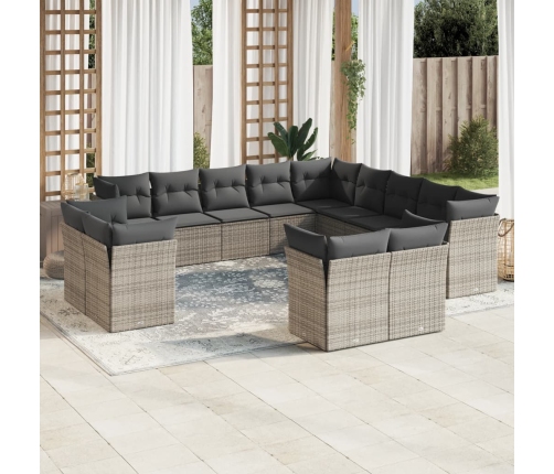 Set sofás de jardín con cojines 13 piezas ratán sintético gris