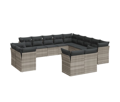 Set sofás de jardín con cojines 13 piezas ratán sintético gris