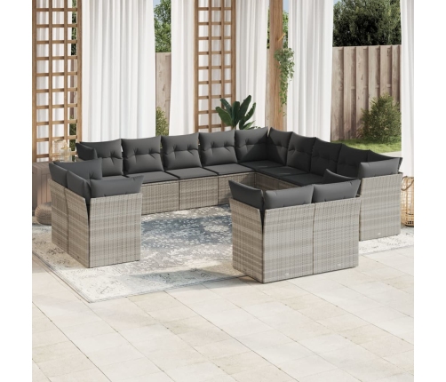 Set sofás de jardín con cojines 13 piezas ratán sintético gris