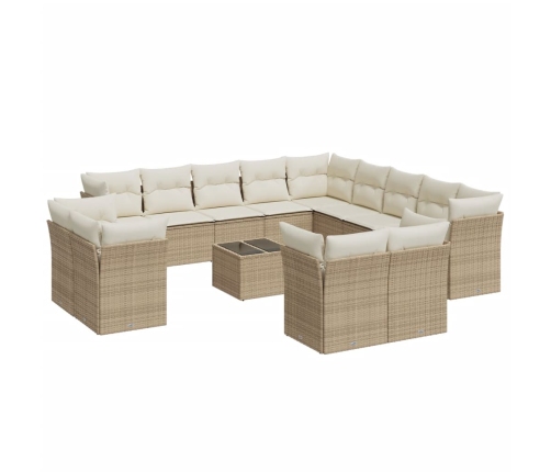 Set sofás de jardín 14 pzas con cojines ratán sintético beige