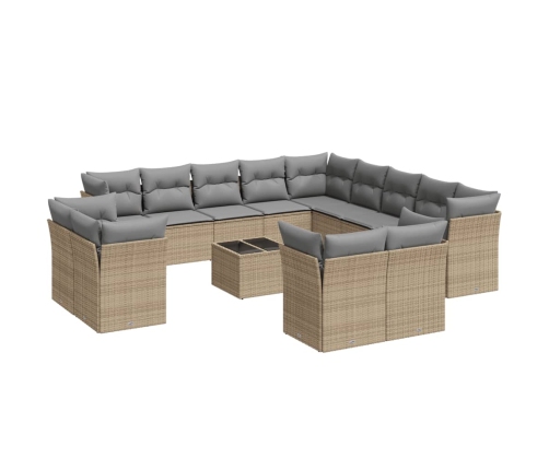 Set sofás de jardín 14 pzas con cojines ratán sintético beige