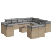 Set sofás de jardín 14 pzas con cojines ratán sintético beige