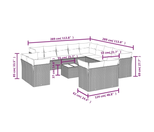 Set sofás de jardín 14 pzas con cojines ratán sintético beige