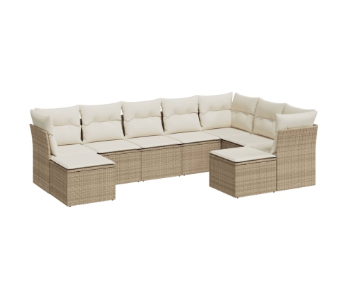 Set de sofás de jardín 9 pzas con cojines ratán sintético beige