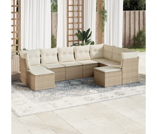 Set de sofás de jardín 9 pzas con cojines ratán sintético beige
