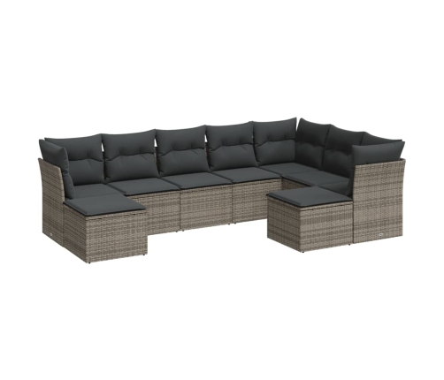 Set de muebles de jardín 9 pzas y cojines ratán sintético gris