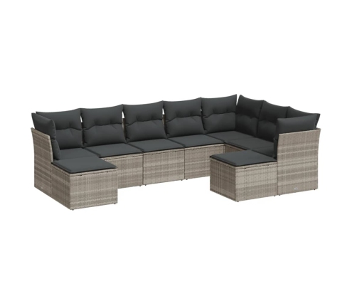 Set muebles jardín 9 pzas y cojines ratán sintético gris claro