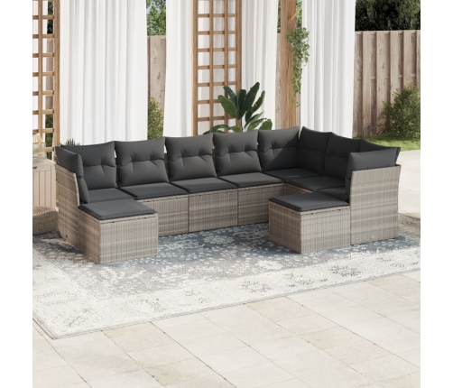 Set muebles jardín 9 pzas y cojines ratán sintético gris claro