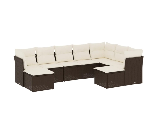 Set de sofás de jardín 9 pzas y cojines ratán sintético marrón