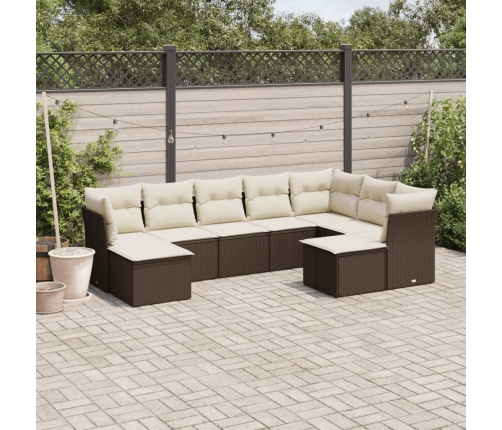 Set de sofás de jardín 9 pzas y cojines ratán sintético marrón