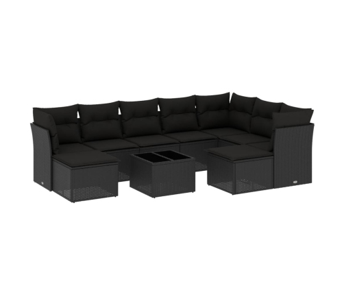 Set de sofás de jardín 10 pzas cojines ratán sintético negro