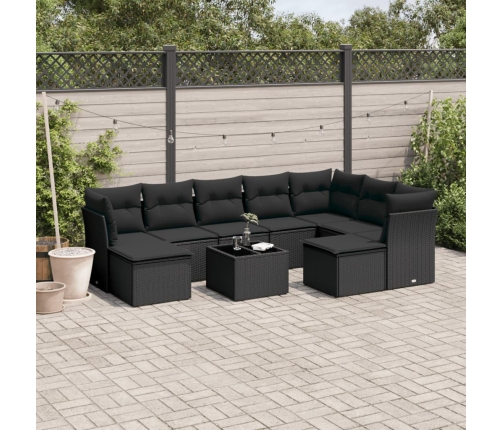 Set de sofás de jardín 10 pzas cojines ratán sintético negro