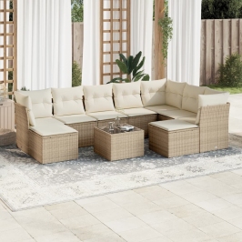 Juego de sofás jardín con cojines beige 10 pzas ratán sintético