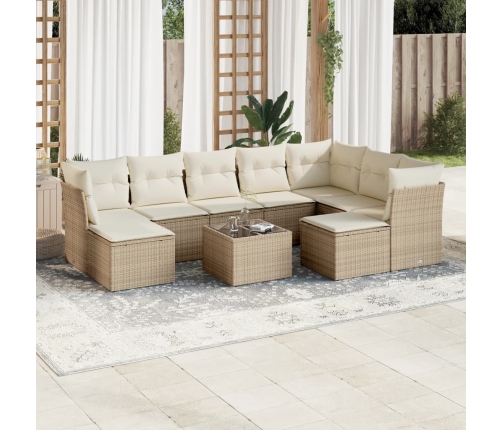 Juego de sofás jardín con cojines beige 10 pzas ratán sintético