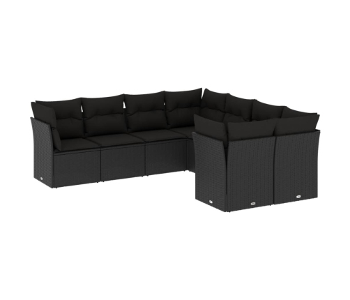 Set de sofás de jardín 8 piezas y cojines ratán sintético negro