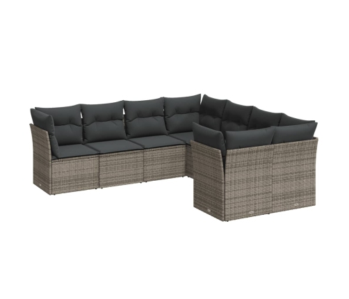 Set de sofás de jardín 8 pzas y cojines ratán sintético gris