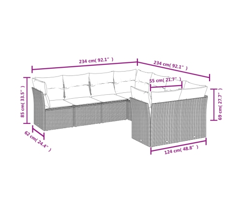 Set de sofás de jardín 8 pzas y cojines ratán sintético gris