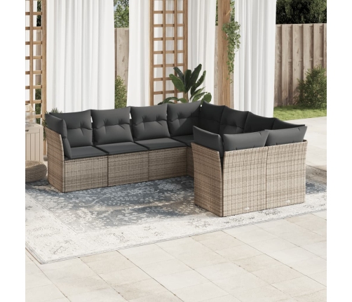 Set de sofás de jardín 8 pzas y cojines ratán sintético gris