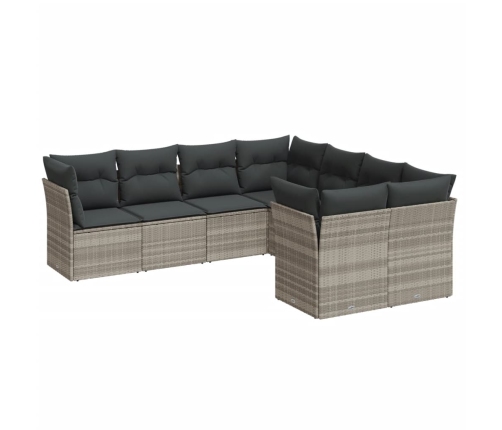 Set de sofás de jardín 8 pzas y cojines ratán sintético gris