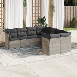 Set de sofás de jardín 8 pzas y cojines ratán sintético gris
