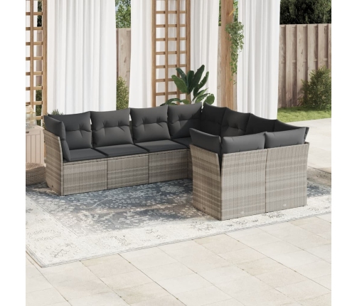 Set de sofás de jardín 8 pzas y cojines ratán sintético gris
