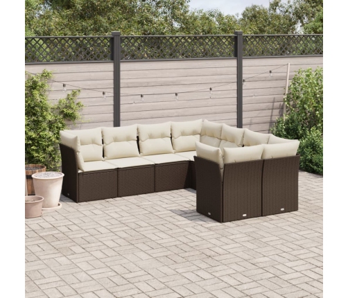Set sofás de jardín 8 piezas y cojines ratán sintético marrón