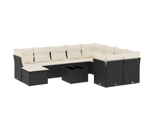 Set de sofás de jardín 11 pzas y cojines ratán sintético negro