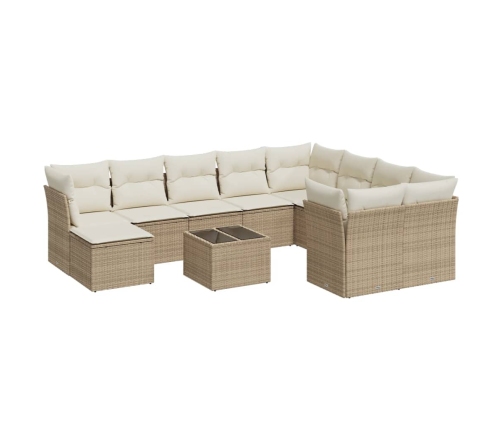 Set de sofás de jardín 11pzas con cojines ratán sintético beige