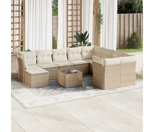 Set de sofás de jardín 11pzas con cojines ratán sintético beige