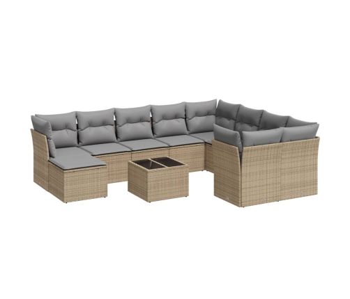 Set de sofás de jardín 11pzas con cojines ratán sintético beige