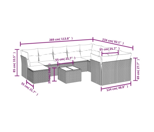 Set de sofás de jardín 11pzas con cojines ratán sintético beige