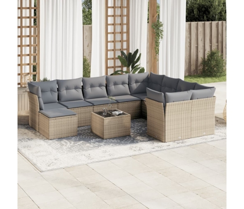 Set de sofás de jardín 11pzas con cojines ratán sintético beige