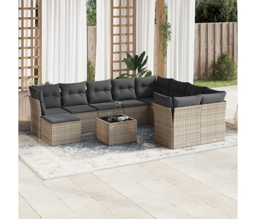 Set de sofás de jardín 11 pzas y cojines ratán sintético gris