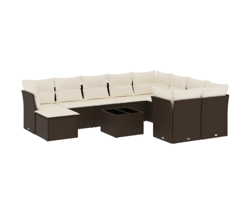 Set de sofás de jardín 11 pzas cojines ratán sintético marrón