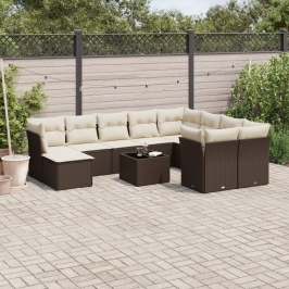 Set de sofás de jardín 11 pzas cojines ratán sintético marrón