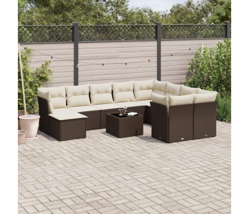 Set de sofás de jardín 11 pzas cojines ratán sintético marrón
