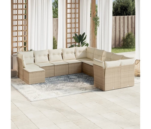Set de sofás de jardín 11pzas con cojines ratán sintético beige