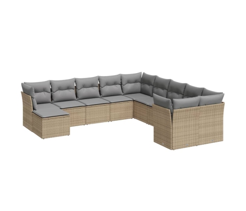 Set de sofás de jardín 11pzas con cojines ratán sintético beige
