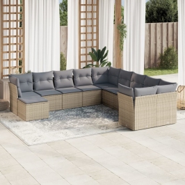 Set de sofás de jardín 11pzas con cojines ratán sintético beige