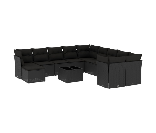 Set de sofás de jardín 12 piezas cojines ratán sintético negro