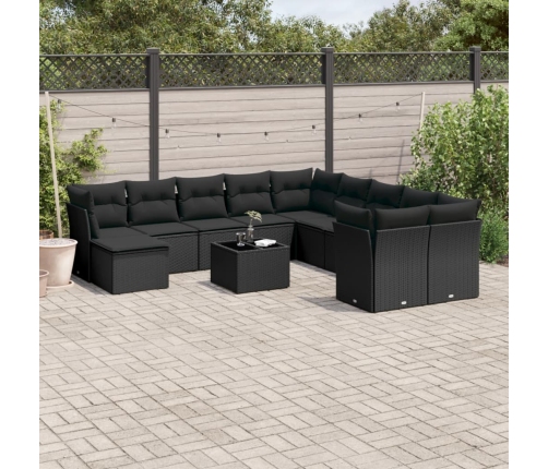 Set de sofás de jardín 12 piezas cojines ratán sintético negro