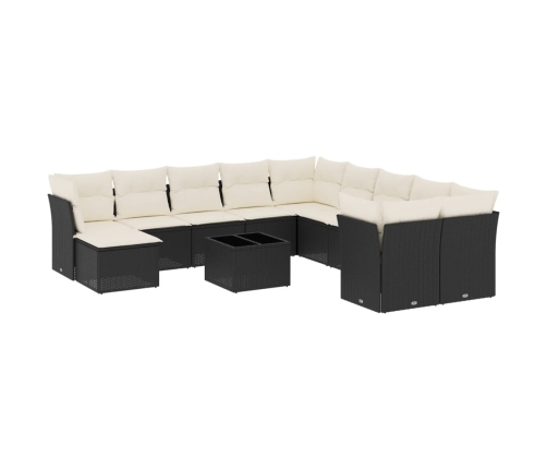 Set de sofás de jardín 12 piezas cojines ratán sintético negro