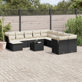 Set de sofás de jardín 12 piezas cojines ratán sintético negro