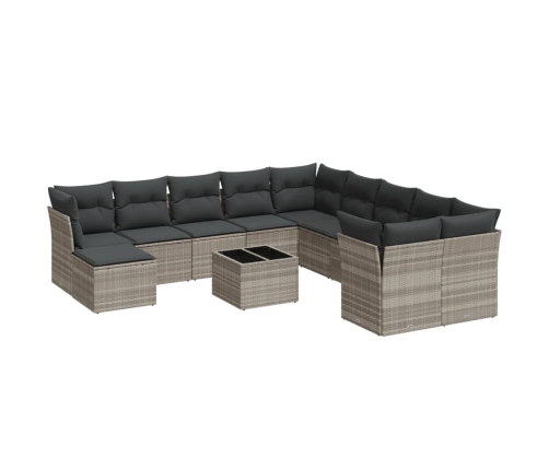 Set de sofás de jardín 12 pzas y cojines ratán sintético gris