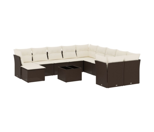Set de sofás de jardín y cojines 12 pzas ratán sintético marrón