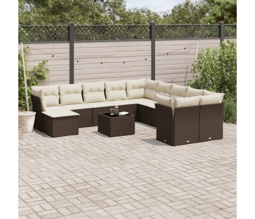 Set de sofás de jardín y cojines 12 pzas ratán sintético marrón