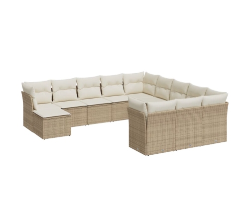 Set de sofás de jardín 12 pzas y cojines ratán sintético marrón