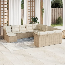 Set de sofás de jardín 12 pzas y cojines ratán sintético marrón