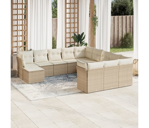 Set de sofás de jardín 12 pzas y cojines ratán sintético marrón